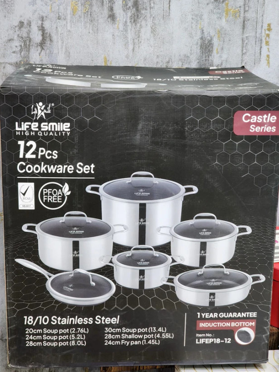 سرویس قابلمه استیل 12 پارچه دو طرف لیزری مارک لایف اسمایل مدل P-18